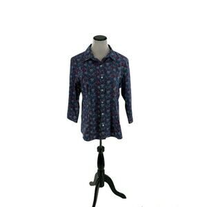 L.L Bean Shirt Women Large Multicolor Wrinkle Free Floral Print Button Up Blouse